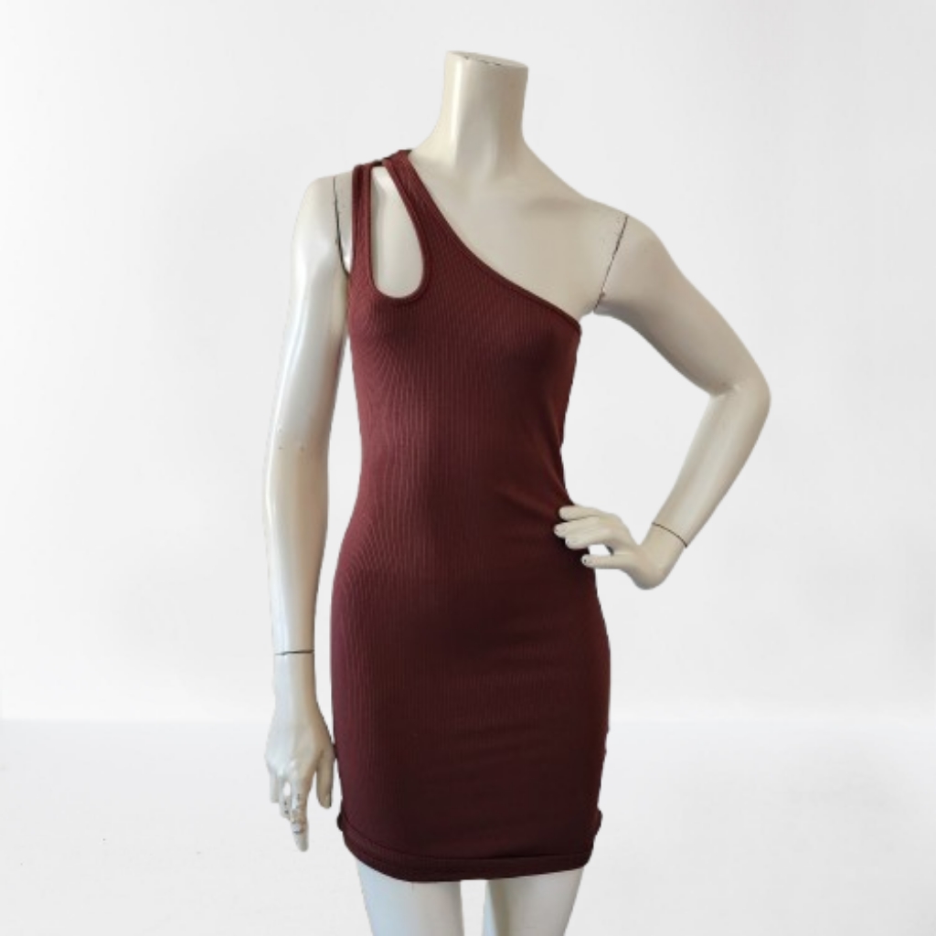 Princess Polly Dress Womens 4 Brown Ribbed Knit One-Shoulder